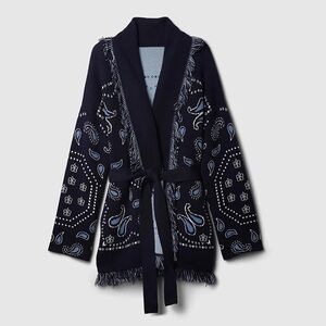 GAP Cotton-Blend Fringe Shawl Cardigan in Navy Blue - Size XS/S